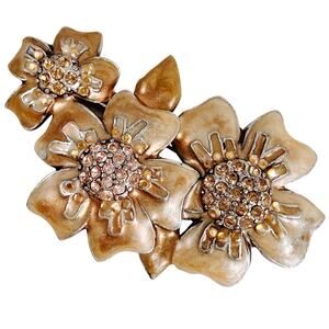 VTG Signed Chico’s Brooch Gold Tone Enamel Floral Rhinestone Pin Y2K